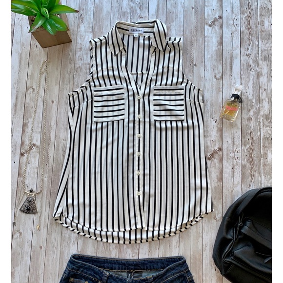 Express Tops - Express sleeveless striped button down blouse